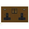 Double Socket with 2 USB chargers - 1 USB for Tablet | Phone Charging and 1 Phone Charging Socket - Black Trim 