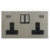 Double Socket with 2 USB chargers - 1 USB for Tablet | Phone Charging and 1 Phone Charging Socket - Black Trim 