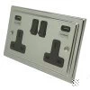 Double Socket with 2 USB A Charging Ports - Black Trim