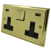 Double 13 Amp Socket with 2 USB A Charging Ports - Black Trim