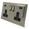 Double Socket with 2 USB A Charging Ports - Black Trim