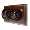 2 Gang Horizontal 6 Amp 2 Way Brown Bakelite Dome Switch
