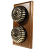 2 Fluted Antique Brass Dome Switches on Vertical Wooden Pattress