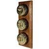 3 Fluted Polished Brass Dome Switches on Vertical Wooden Pattress