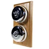 2 Polished Chrome Dome Switches on Vertical Wooden Pattress