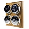 4 Polished Chrome Dome Switches on Square Wooden Pattress