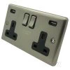 2 Gang - Double 13 Amp Plug Socket with USB A Charging Ports - Black Trim