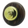 1 Old Brass Dome Switch on Round Wooden Pattress