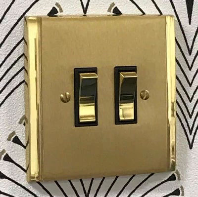 Art Deco Dual Satin Brass Sockets & Switches