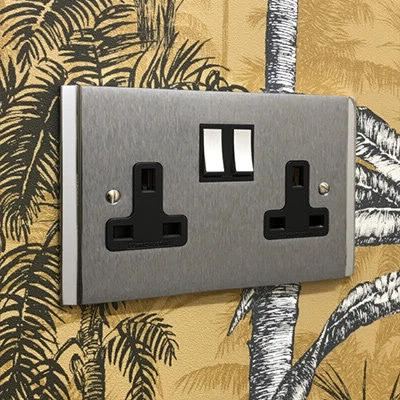 Art Deco Dual Satin Chrome Sockets & Switches